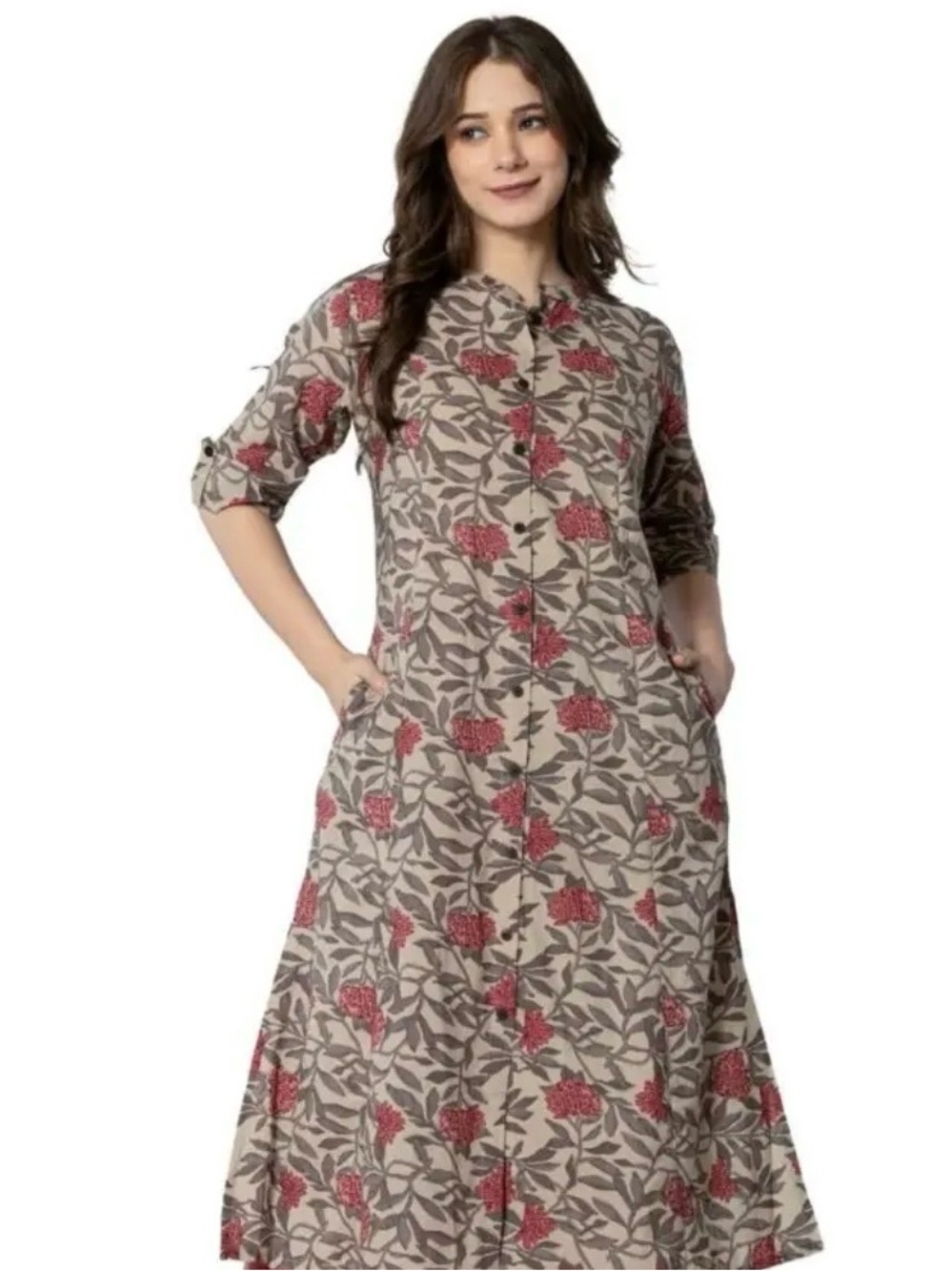 NWT Rytras green/burgundy floral print Kurta - dress only size 3 XL/Indian size.